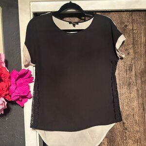 Monteau Cream Black Lace Panel Blouse Medium